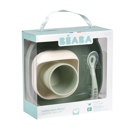 Beaba Komplet naczyń z silikonu z przyssawką Sage green (stary indeks: 913592)