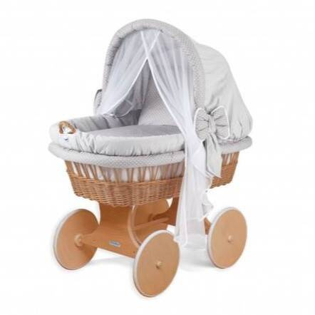 Waldin Wiklinowy Kosz Mojżesza z Materacem i Wyposażeniem Dębowy Szare Dodatki