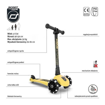 Scootandride Highwaykick 3 LED Hulajnoga Składana Ze Świecącymi Kółkami 3+ Lemon