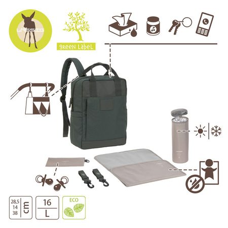 Lassig Green Label Plecak dla mam kwadratowy z akcesoriami Vividal Backpack dark olive