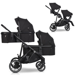 Easy Go Duoflex Wózek Głęboko-Spacerowy Bliźniaczy Rok po Roku Ebony Black 2 Siedziska 2 Gondole