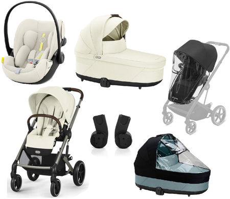 Cybex Balios S Lux 2.0 Wózek Głęboko-Spacerowy Seashell Beige + Cloud G I-Size Fotelik Samochodowy 0-13kg + Osłony Przeciwdeszczowe + Adaptery