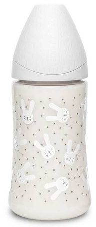 Suavinex Butelka 270ml Premium smoczek okrągły silikonowy 3 przepływowy  Królik szary  Hygge Baby