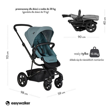 Easywalker Harvey 2 Wózek głęboko-spacerowy (zawiera stelaż, siedzisko z budką i pałąkiem)  Ocean Blue