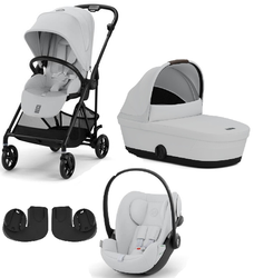 Cybex Melio Carbon Wózek Głęboko-Spacerowy Fog Grey + Cybex Cloud G I - Size Fotelik Samochodowy Fog Grey 0-13kg + Adaptery