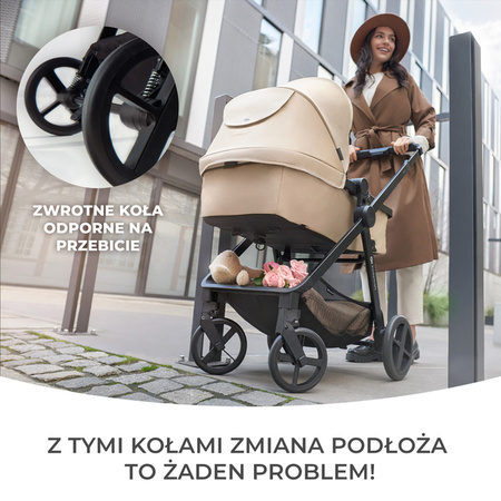 Kinderkraft Newly Wózek Wielofunkcyjny 3w1 Wózek Głęboko-Spacerowy + Fotelik Samochodowy 0-13kg + Adaptery Sand Beige