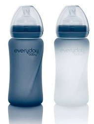 Everyday Baby, Szklana butelka ze smoczkiem M reagująca na temperaturę, 240 ml Borówkowy