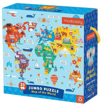 Mudpuppy Puzzle Podłogowe Jumbo Mapa Świata 25 Elementów 2+