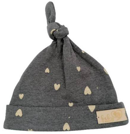 Baby in World Czapka Niemowlęca Smerfetka Serca Szara  0-3 mc