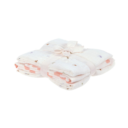 Lassig Muślinowa pieluszka otulacz z bawełny organicznej Zestaw 3 szt. 60x60cm Happy Fruits peach