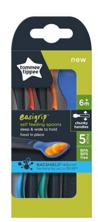 Tommee Tippee Szeroka Łyżeczka do Samodzielnego Jedzenia, 6m+, 5 szt.