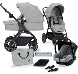 Kinderkraft B-Tour Mink Pro Wózek Głęboko-Spacerowy + Fotelik 0-13 kg Zestaw 3w1 Light Grey
