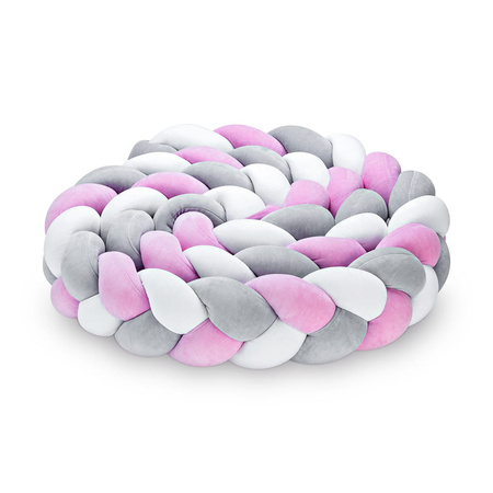 SenLove Ochraniacz do Łóżeczka Warkocz 360cm Szaro-Różowo-Biały