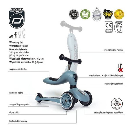 [OUTLET] Scootandride Highwaykick 1 Jeździk i Hulajnoga 2w1 1-5 Lat Steel