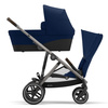 Cybex Gazelle S Wózek Bliźniaczy Rok po Roku + Cybex Aton M I-Size & SensorSafe 0-13 kg RWF + Adaptery  Navy Blue rama Taupe