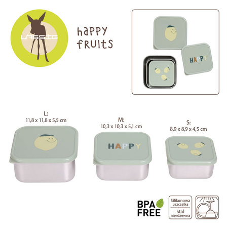 Lassig Pojemnik na przekąski snackbox ze stali nierdzewnej 3 szt. Happy Fruits Lemon