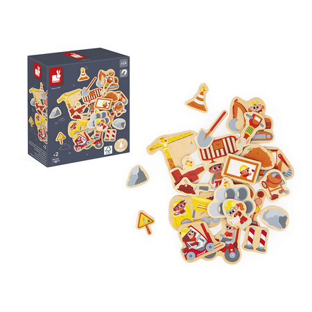 Janod Magnesy drewniane Plac budowy 24 szt. 2+