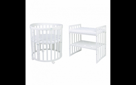 [OUTLET] Waldin Łóżeczko Dziecięce Owalne 7w1 z Materacem Białe