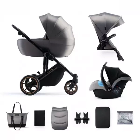 Kinderkraft Prime 2 Wózek Głęboko-Spacerowy + Fotelik Zestaw 3w1 Shadow Grey
