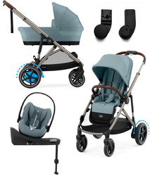 Cybex E-Gazelle S Wspomagany Wózek Spacerowy Rama Taupe Stormy Blue + Fotelik Cybex Cloud G I - Size Fotelik + Baza G + Adaptery