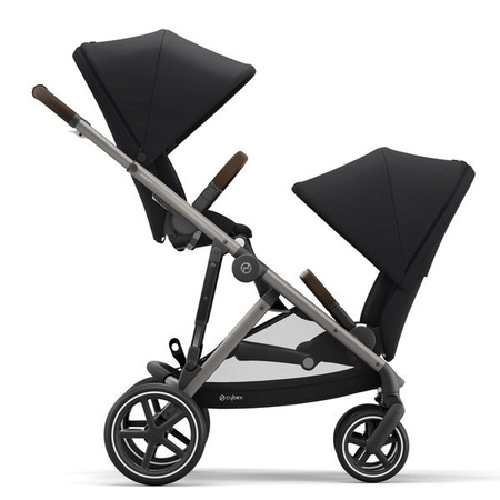 Cybex Gazelle S Wózek Bliźniaczy + Foteliki Cybex Aton M I-Size & SensorSafe 0-13 kg  + Adaptery  Deep Black rama Taupe