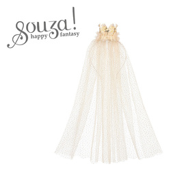 Souza! Opaska tiara z tiulowym welonem i złotą mini-koroną Chava