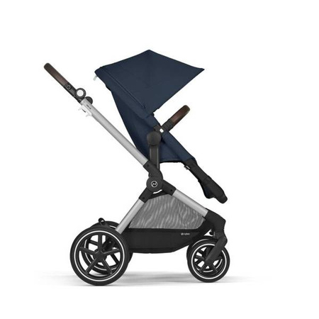 Cybex Eos Lux Wózek Głęboko-Spacerowy Rama Srebrna Ocean Blue + Aton B2 i-Size Fotelik 0-13kg + Baza One Volcano Black