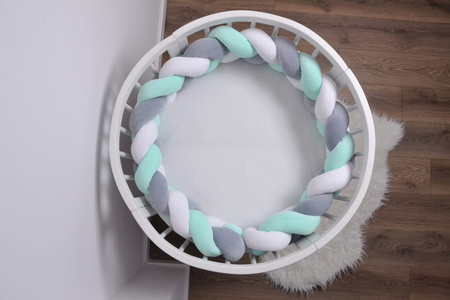 SenLove Ochraniacz do Łóżeczka Warkocz 360cm Szaro-Biało-Miętowy