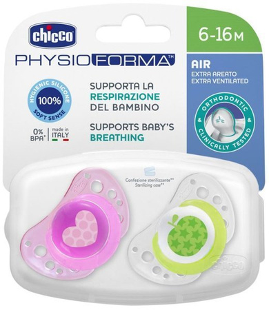 Chicco Physioforma Air Smoczek Uspokajający Silikonowy  6-16M+ 2Szt. Różowy