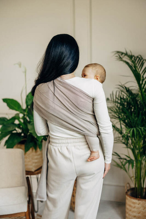 LennyLamb Moja Pierwsza Chusta Kółkowa Do Noszenia Dzieci, Tkana Splotem Jodełkowym, Bawełna, 1,8m, Ramię Bez Zakładek -Mała Jodełka Almond