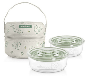 Miniland Pojemniki Szklane Okrągłe ECO-friendly 2x300ml Z Torbą Izot.-Wiewiórka