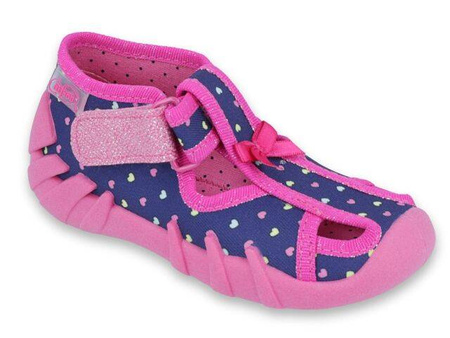 Befado Obuwie Kapcie Dziewczęce Na Rzep Różowe