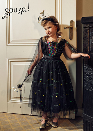 Souza! Kostium sukienka tiulowa z cekinami i lampkami LED czarownica Agatha 3-4 lata