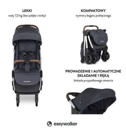 [OUTLET] Easywalker Jackey Kompaktowy Wózek Spacerowy z Torbą Transportową Platinum Editon
