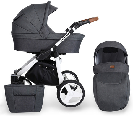 Kunert Rotax Wózek Głęboko-Spacerowy Grafit + Len Biała Rama Koła Żelowe