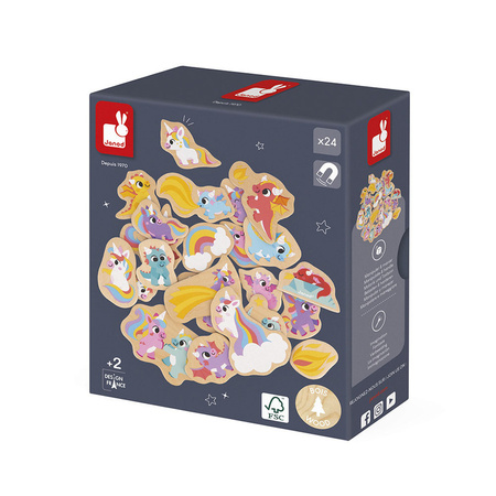 Janod Magnesy drewniane Jednorożce i smoki 24 szt. 2+
