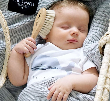 Lullalove Szczotka Włosie Kozie + Myjka Pieluszka Muślinowa Zielnik Róż