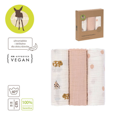 Lassig Muślinowa pieluszka otulacz z biobawełny Zestaw 3 szt. 85x85cm Little Mateys spicy orange