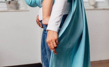 LennyLamb Moja Druga Chusta Do Noszenia Dzieci, Tkana Splotem Jodełkowym  M Mała Jodełka Turkusowy