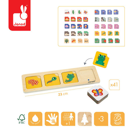Janod Drewniana układanka Karty sekwencji Ogród 3+