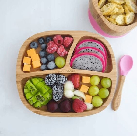 Eco Rascals Miseczka trójdzielna Bambusowa z Przyssawką Różowy