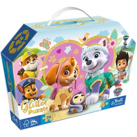 Trefl Puzzle z Brokatem Psi Patrol 70 Elementów Urocza Skye i Everest