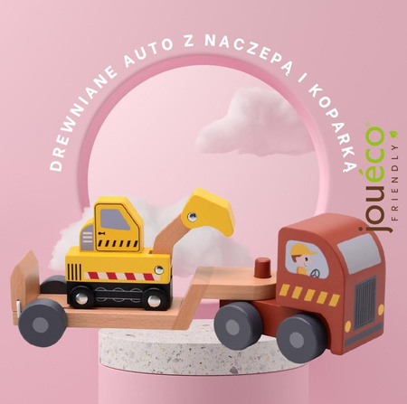 Joueco Drewniane auto z naczepą i koparką