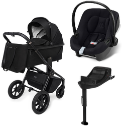 Muuvo Quick SE 2 Wózek Głęboko-Spacerowy Chromium Black + Cybex Aton B2 i-Size Fotelik Samochodowy 0-13kg + Baza One Volcano Black