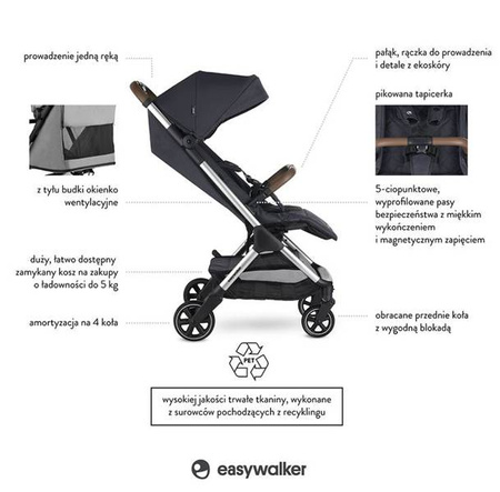 [OUTLET] Easywalker Jackey Kompaktowy Wózek Spacerowy z Torbą Transportową Platinum Editon