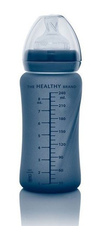 Everyday Baby, Szklana butelka ze smoczkiem M reagująca na temperaturę, 240 ml Borówkowy