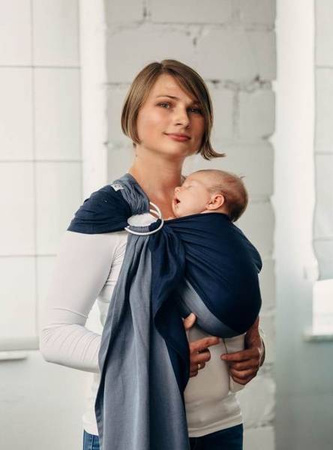 LennyLamb Moja pierwsza chusta kółkowa do noszenia dzieci - AZURYT, tkana splotem skośno-krzyżowym - bawełniana - ramię bez zakładek  (100% bawełna) standard 1.8 m