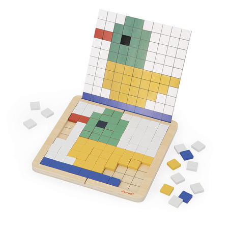 Janod Drewniana układanka mozaika piksele Symetria i kodowanie 4w1 5+