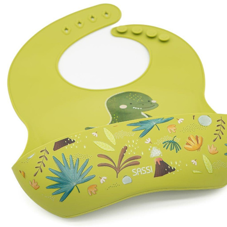 Sassi Śliniak silikonowy z kieszonką Dinozaur 