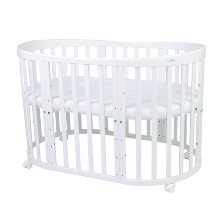 [OUTLET] Waldin Łóżeczko Dziecięce Owalne 7w1 z Materacem Białe